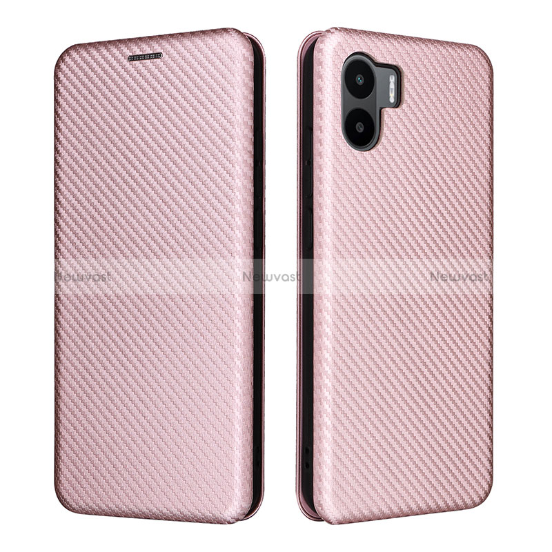 Leather Case Stands Flip Cover Holder L06Z for Xiaomi Poco C50 Rose Gold