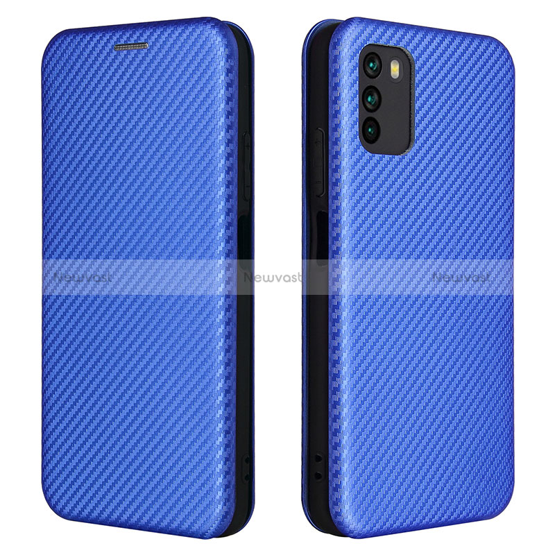 Leather Case Stands Flip Cover Holder L06Z for Xiaomi Poco M3 Blue