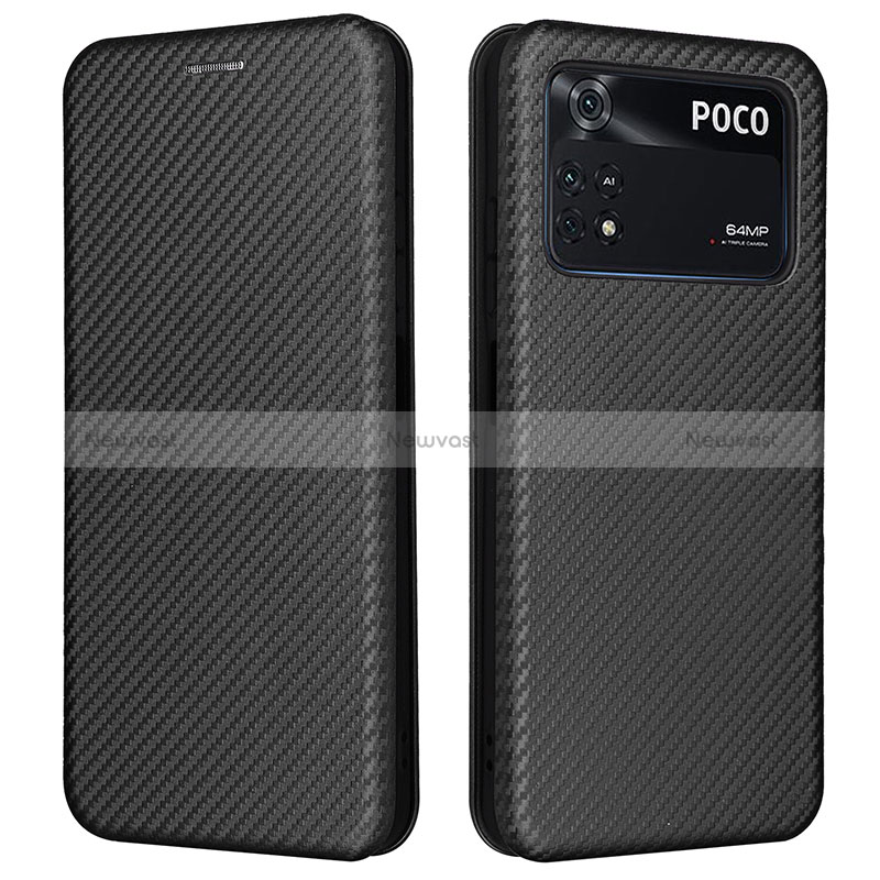 Leather Case Stands Flip Cover Holder L06Z for Xiaomi Poco M4 Pro 4G Black