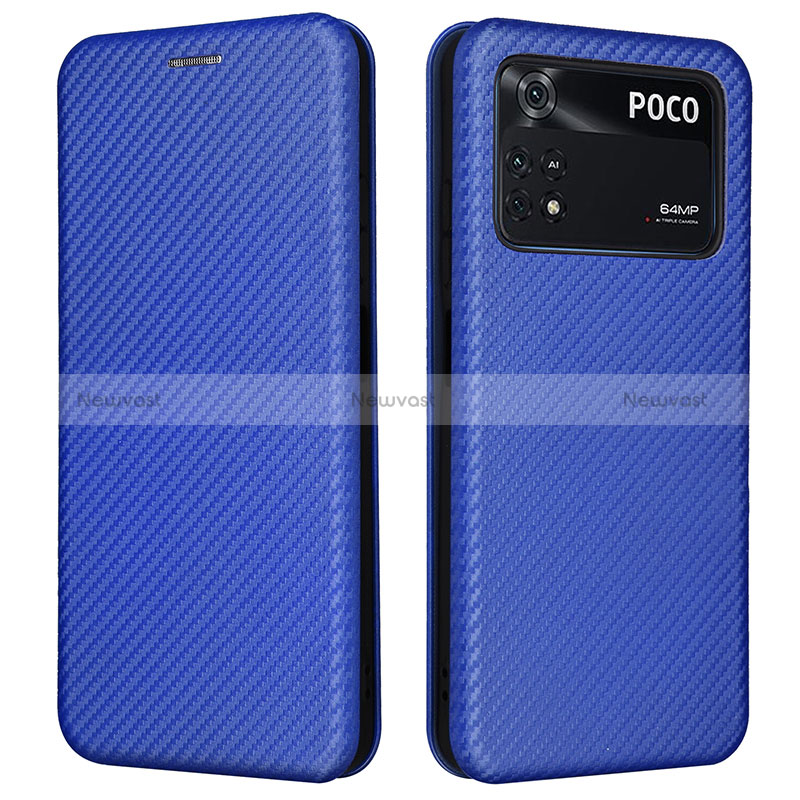 Leather Case Stands Flip Cover Holder L06Z for Xiaomi Poco M4 Pro 4G Blue