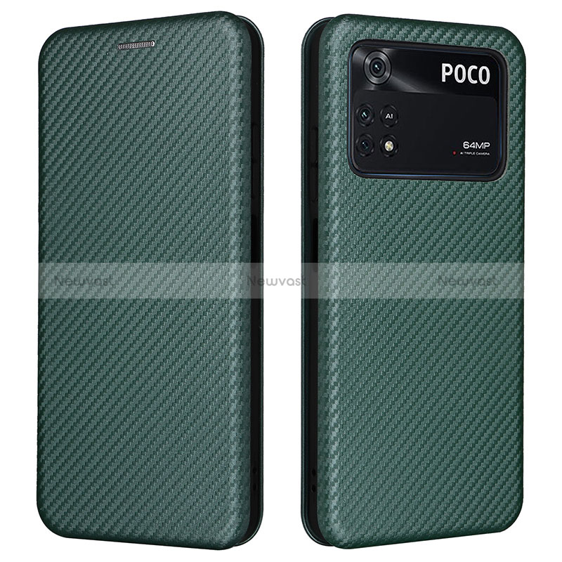 Leather Case Stands Flip Cover Holder L06Z for Xiaomi Poco M4 Pro 4G Green