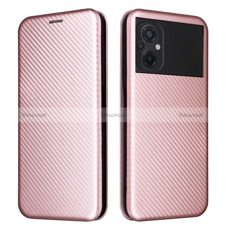 Leather Case Stands Flip Cover Holder L06Z for Xiaomi Poco M5 4G Rose Gold