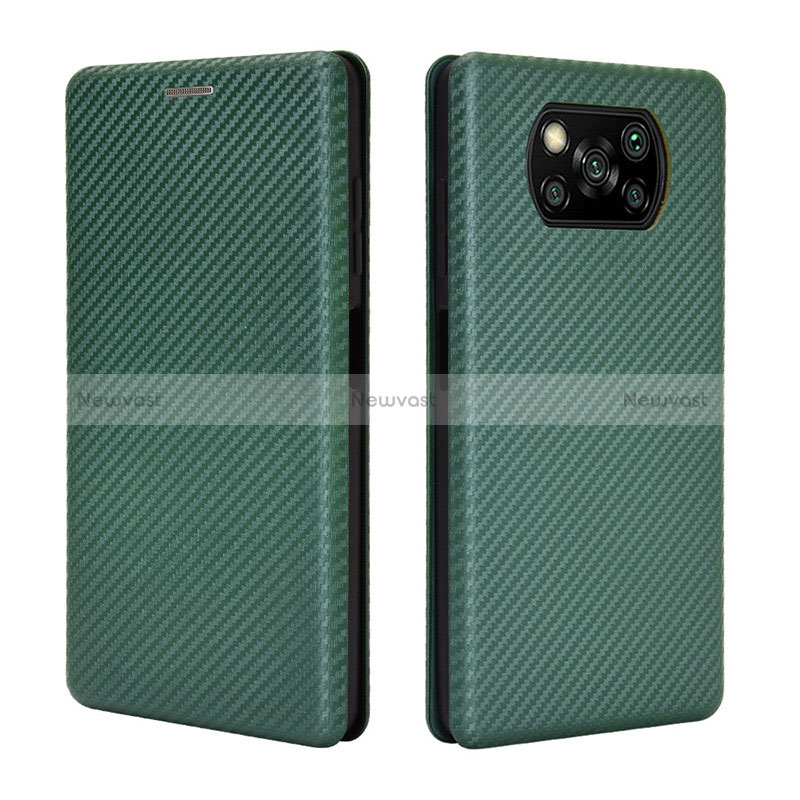 Leather Case Stands Flip Cover Holder L06Z for Xiaomi Poco X3 NFC Green