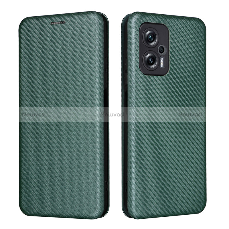 Leather Case Stands Flip Cover Holder L06Z for Xiaomi Poco X4 GT 5G Green