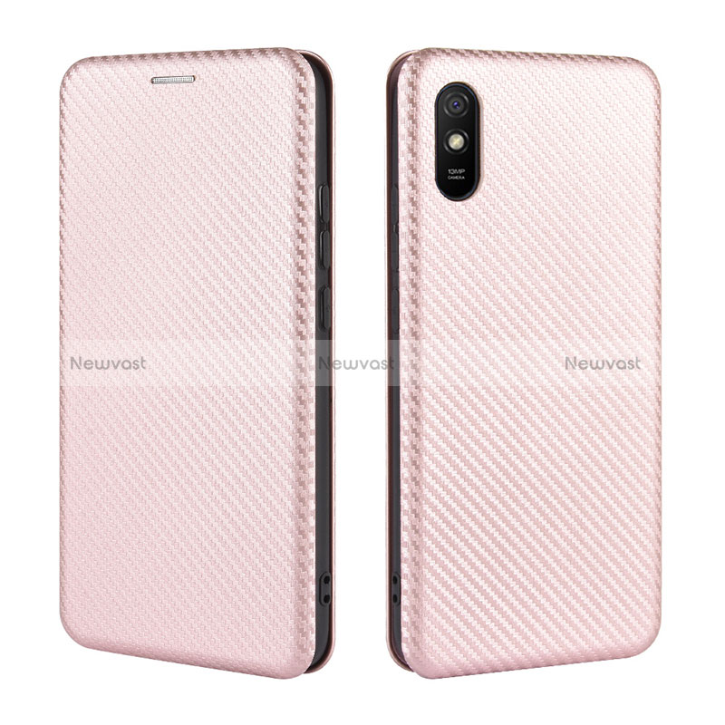 Leather Case Stands Flip Cover Holder L06Z for Xiaomi Redmi 9A Rose Gold