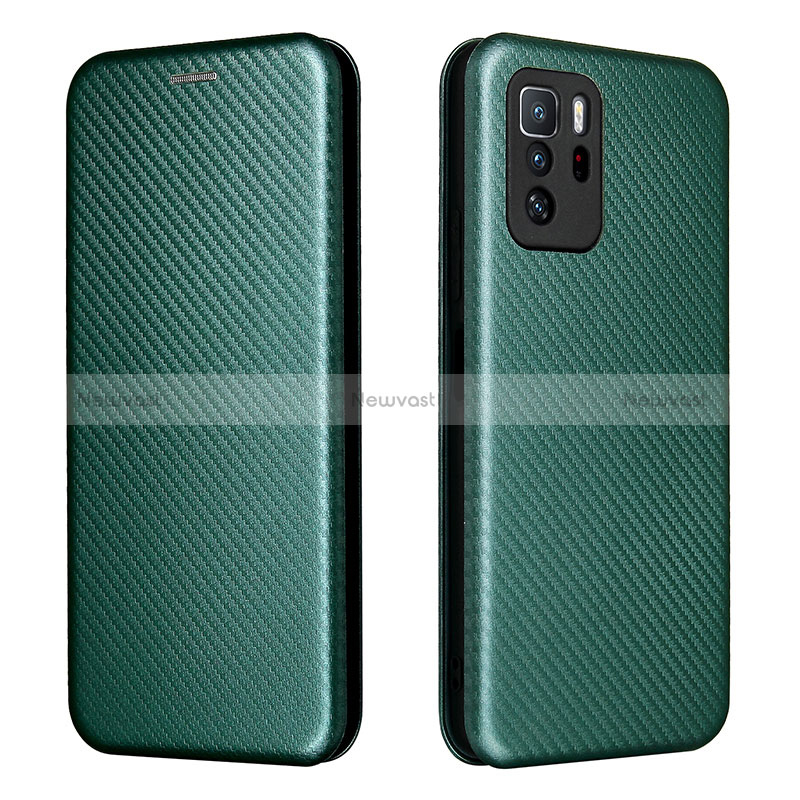 Leather Case Stands Flip Cover Holder L06Z for Xiaomi Redmi Note 10 Pro 5G Green
