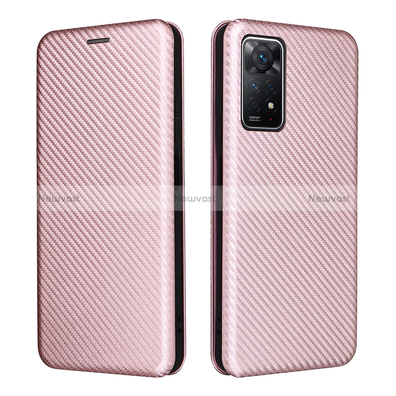 Leather Case Stands Flip Cover Holder L06Z for Xiaomi Redmi Note 11 Pro 5G Rose Gold