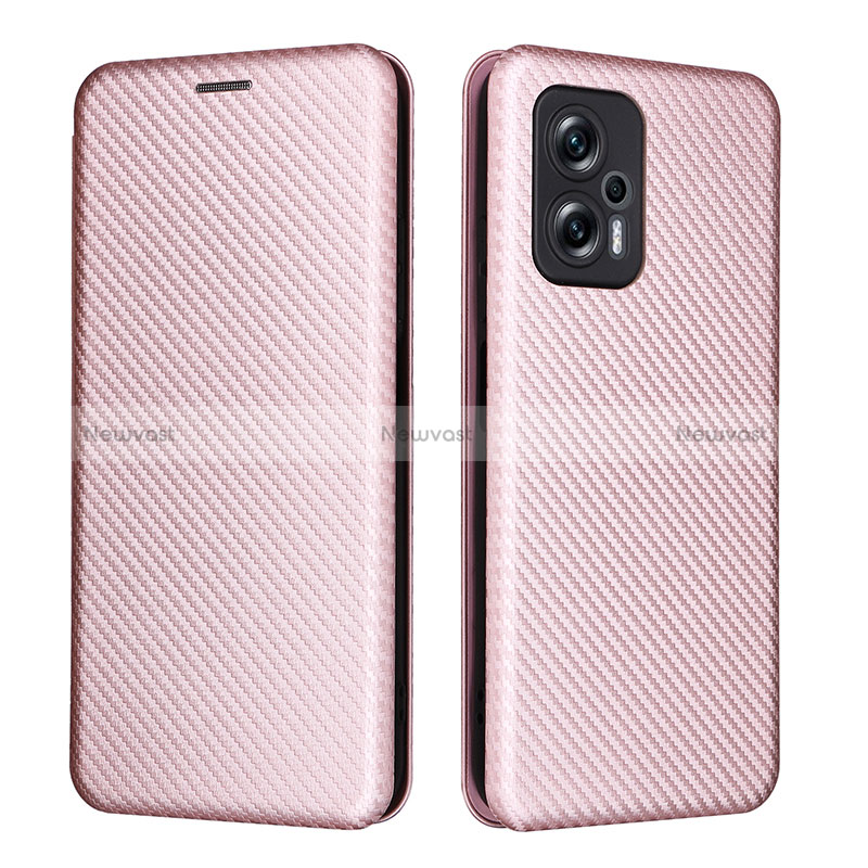 Leather Case Stands Flip Cover Holder L06Z for Xiaomi Redmi Note 11T Pro+ Plus 5G Rose Gold