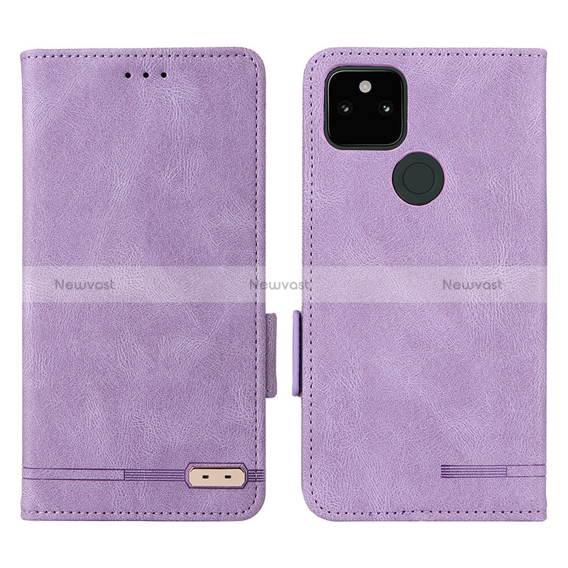 Leather Case Stands Flip Cover Holder L07Z for Google Pixel 5a 5G Purple