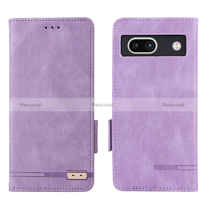 Leather Case Stands Flip Cover Holder L07Z for Google Pixel 7a 5G Purple