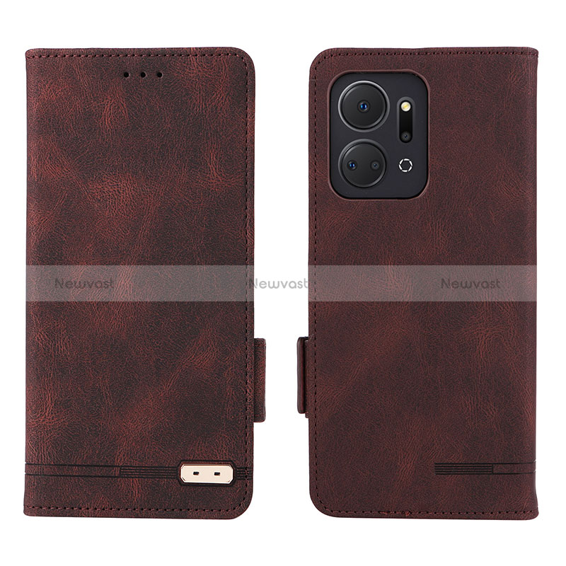 Leather Case Stands Flip Cover Holder L07Z for Huawei Honor X7a Brown