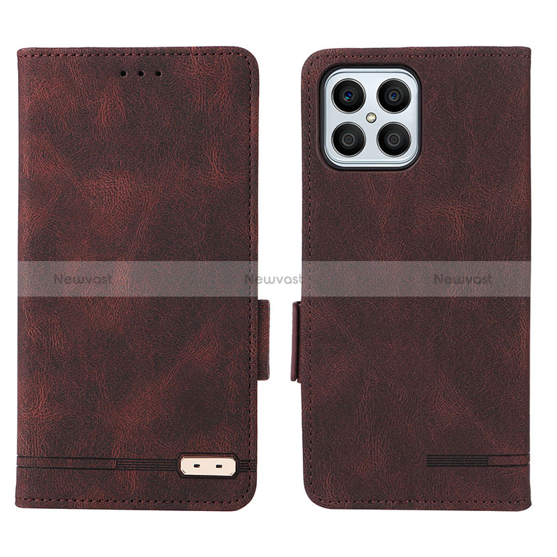 Leather Case Stands Flip Cover Holder L07Z for Huawei Honor X8 4G Brown