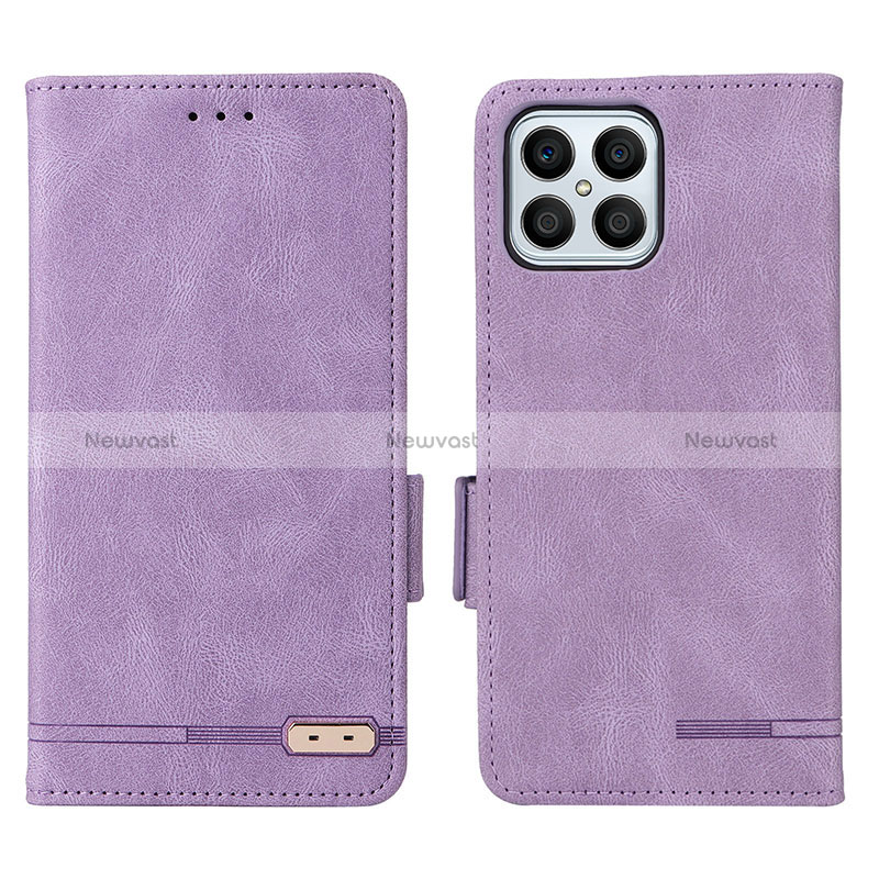 Leather Case Stands Flip Cover Holder L07Z for Huawei Honor X8 4G Purple