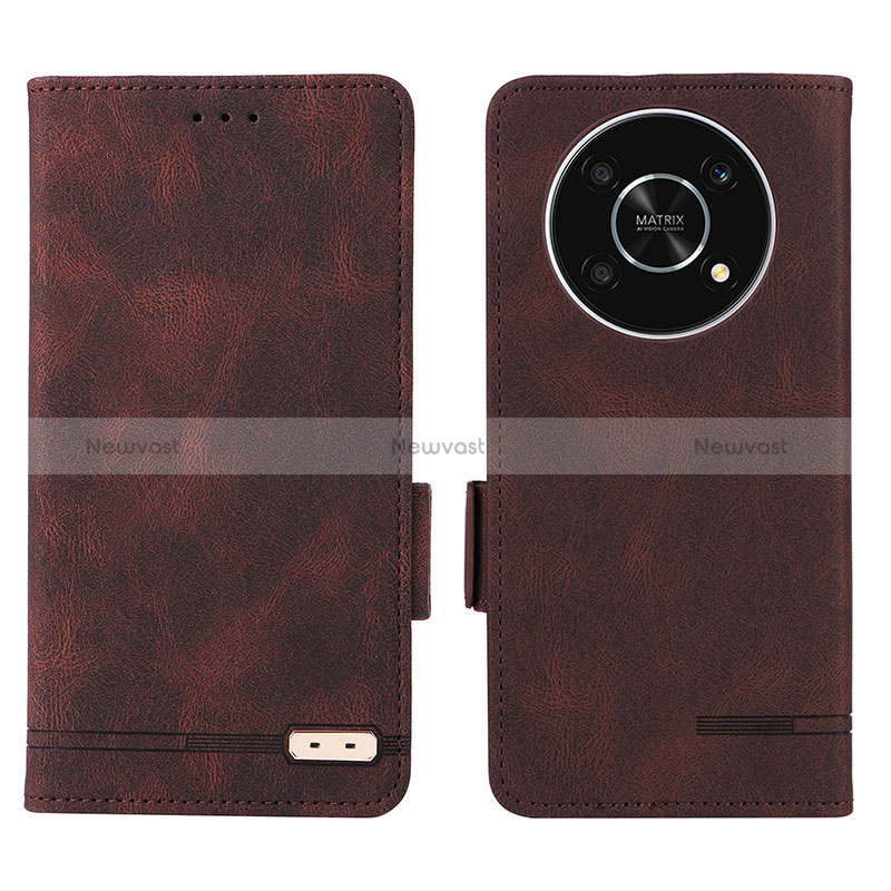 Leather Case Stands Flip Cover Holder L07Z for Huawei Honor X9 5G Brown