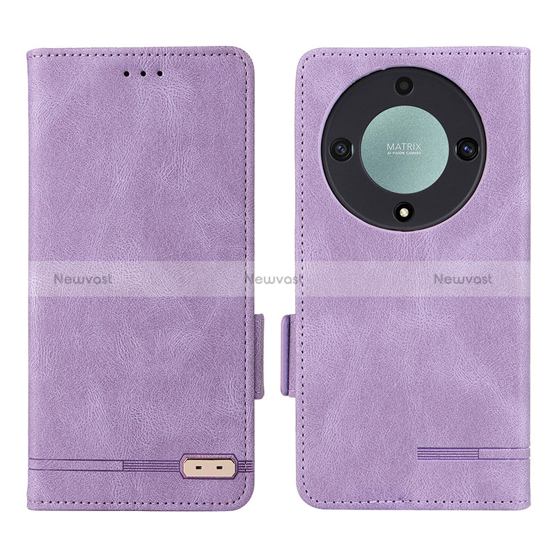 Leather Case Stands Flip Cover Holder L07Z for Huawei Honor X9a 5G Purple