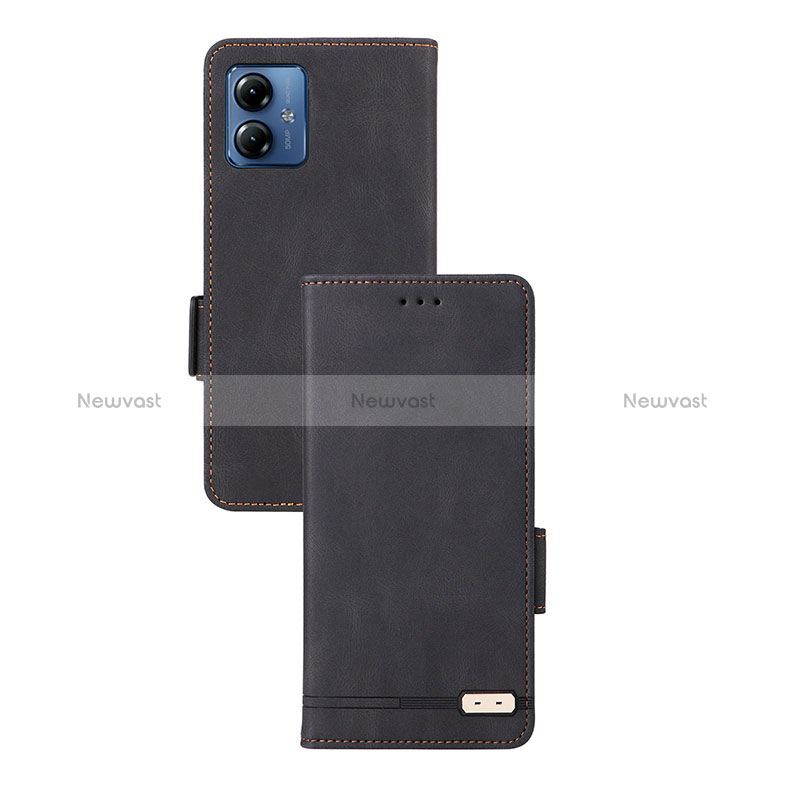 Leather Case Stands Flip Cover Holder L07Z for Motorola Moto G14 Black