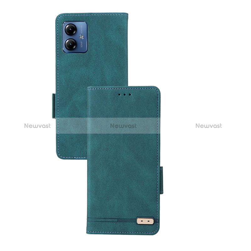 Leather Case Stands Flip Cover Holder L07Z for Motorola Moto G14 Green