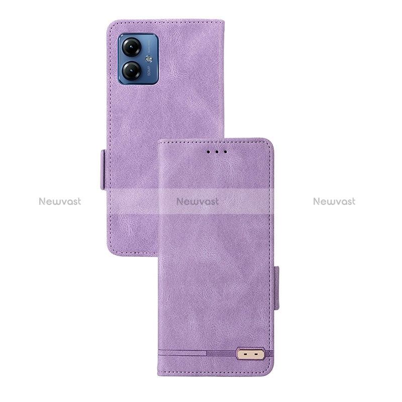 Leather Case Stands Flip Cover Holder L07Z for Motorola Moto G14 Purple