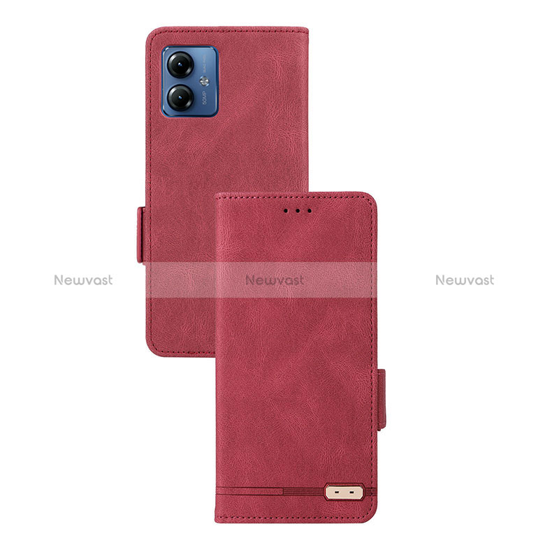 Leather Case Stands Flip Cover Holder L07Z for Motorola Moto G14 Red