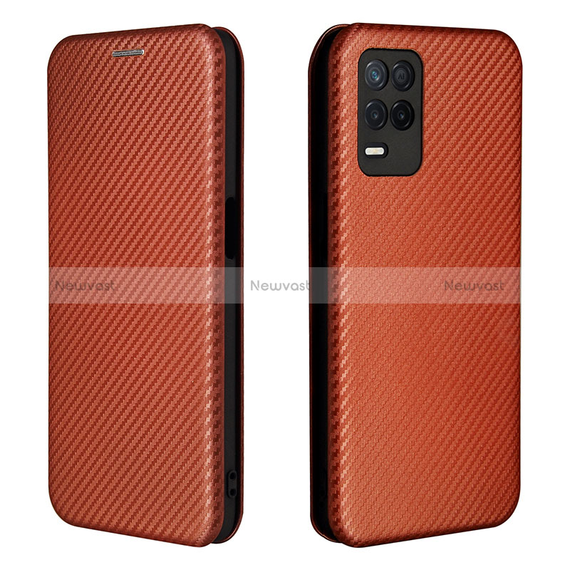 Leather Case Stands Flip Cover Holder L07Z for Realme 8s 5G Brown