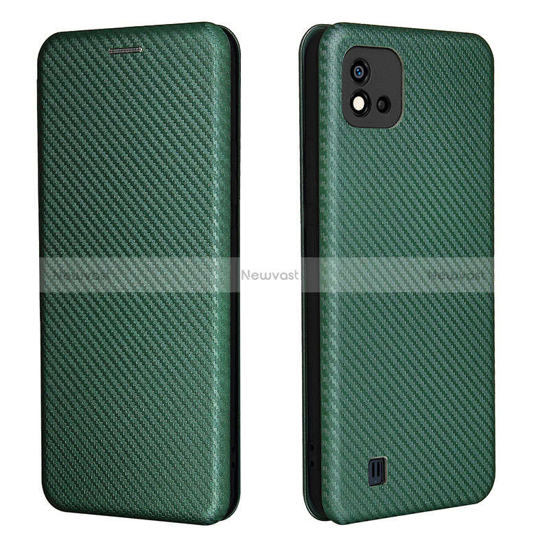 Leather Case Stands Flip Cover Holder L07Z for Realme C11 (2021) Green