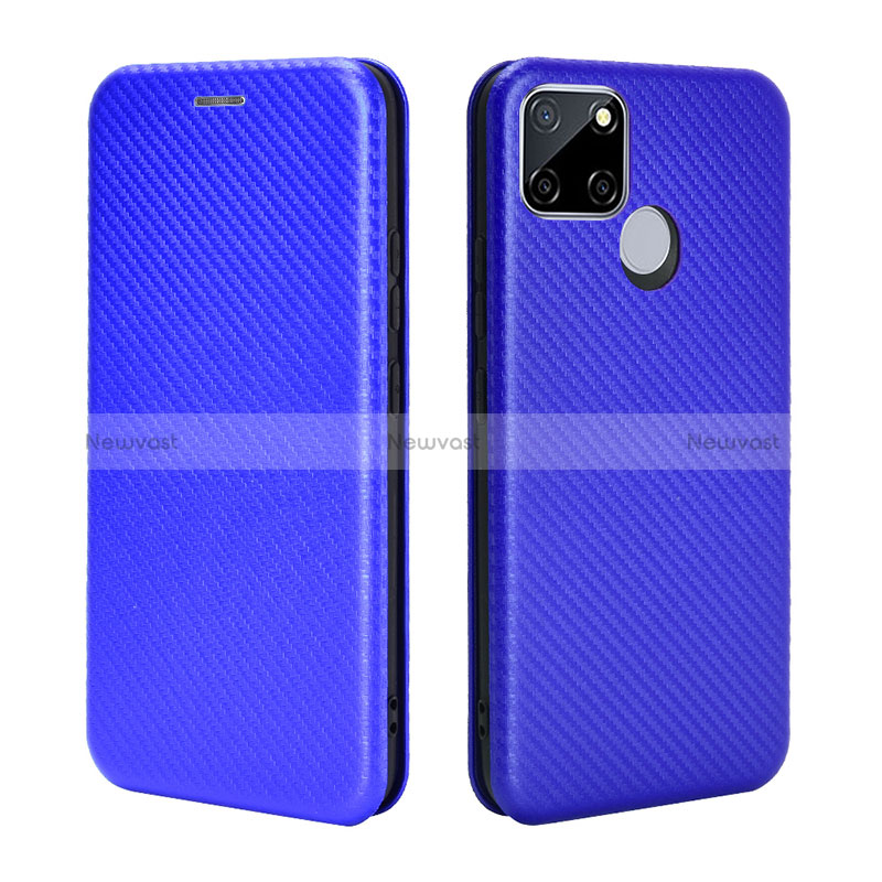 Leather Case Stands Flip Cover Holder L07Z for Realme C12 Blue