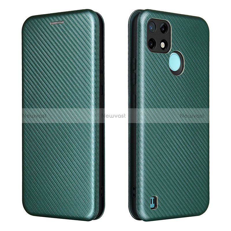 Leather Case Stands Flip Cover Holder L07Z for Realme C25Y India Green