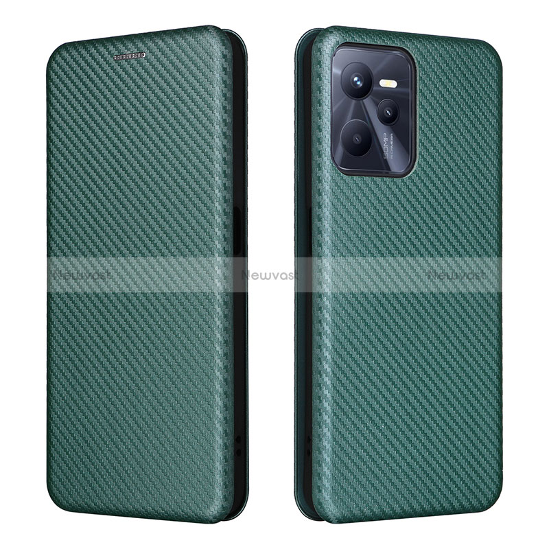 Leather Case Stands Flip Cover Holder L07Z for Realme Narzo 50A Prime Green