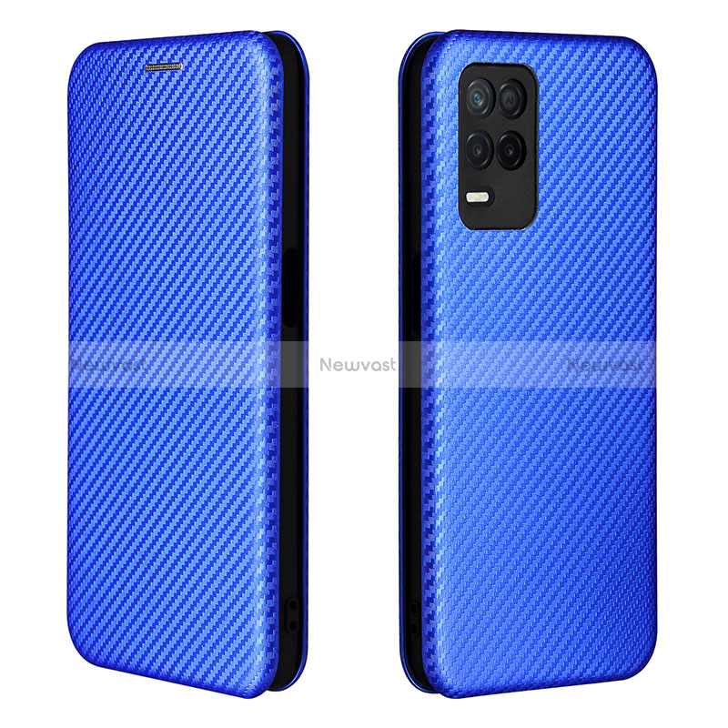 Leather Case Stands Flip Cover Holder L07Z for Realme Q3 5G Blue