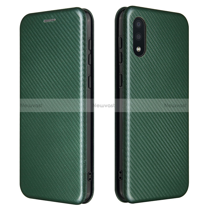 Leather Case Stands Flip Cover Holder L07Z for Samsung Galaxy A02 Green
