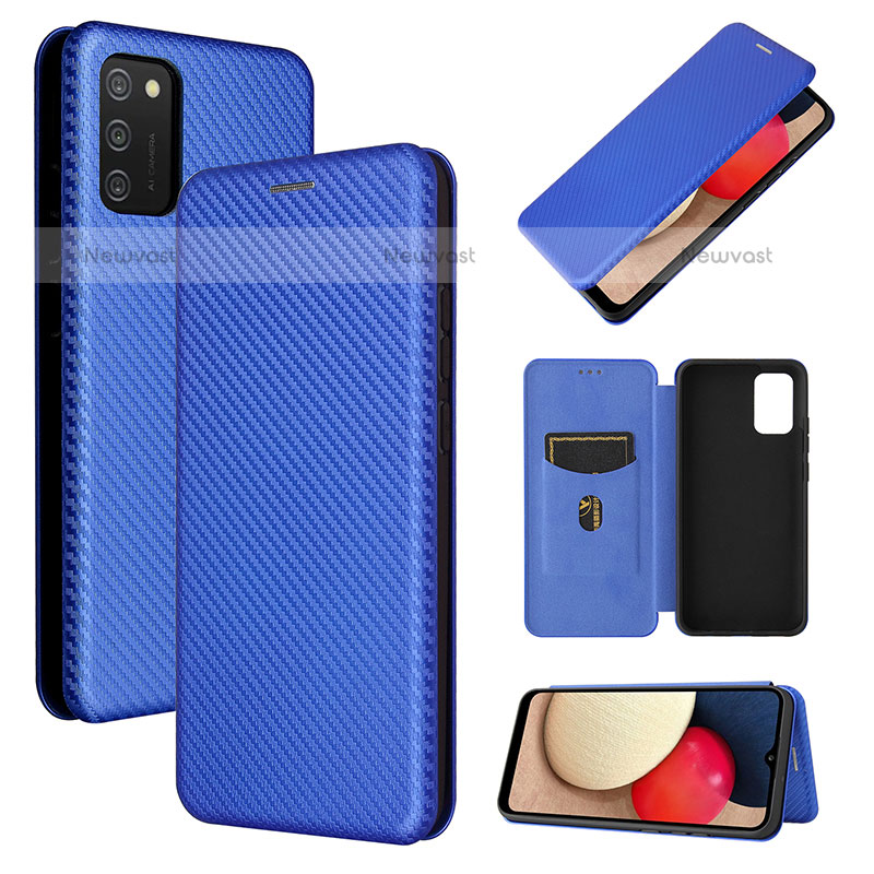 Leather Case Stands Flip Cover Holder L07Z for Samsung Galaxy A02s Blue