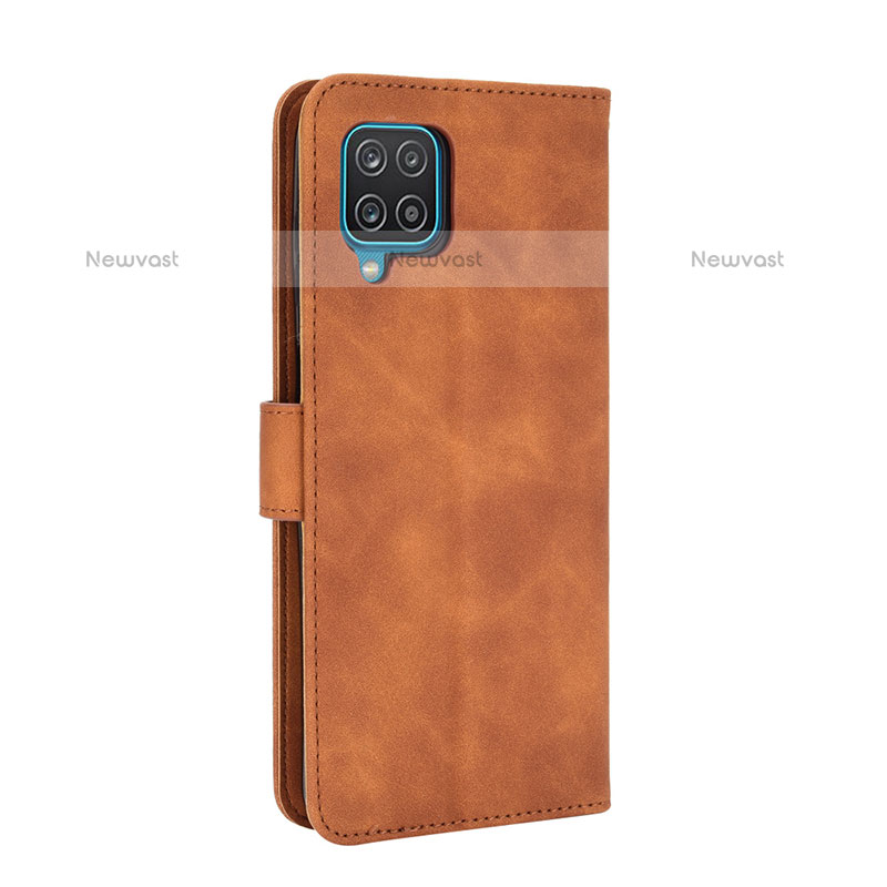 Leather Case Stands Flip Cover Holder L07Z for Samsung Galaxy A12 Brown