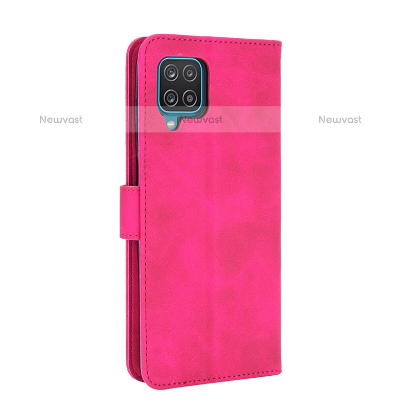 Leather Case Stands Flip Cover Holder L07Z for Samsung Galaxy A12 Hot Pink