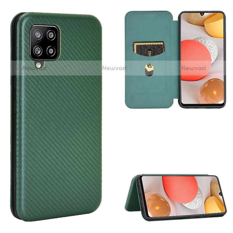 Leather Case Stands Flip Cover Holder L07Z for Samsung Galaxy A42 5G Green