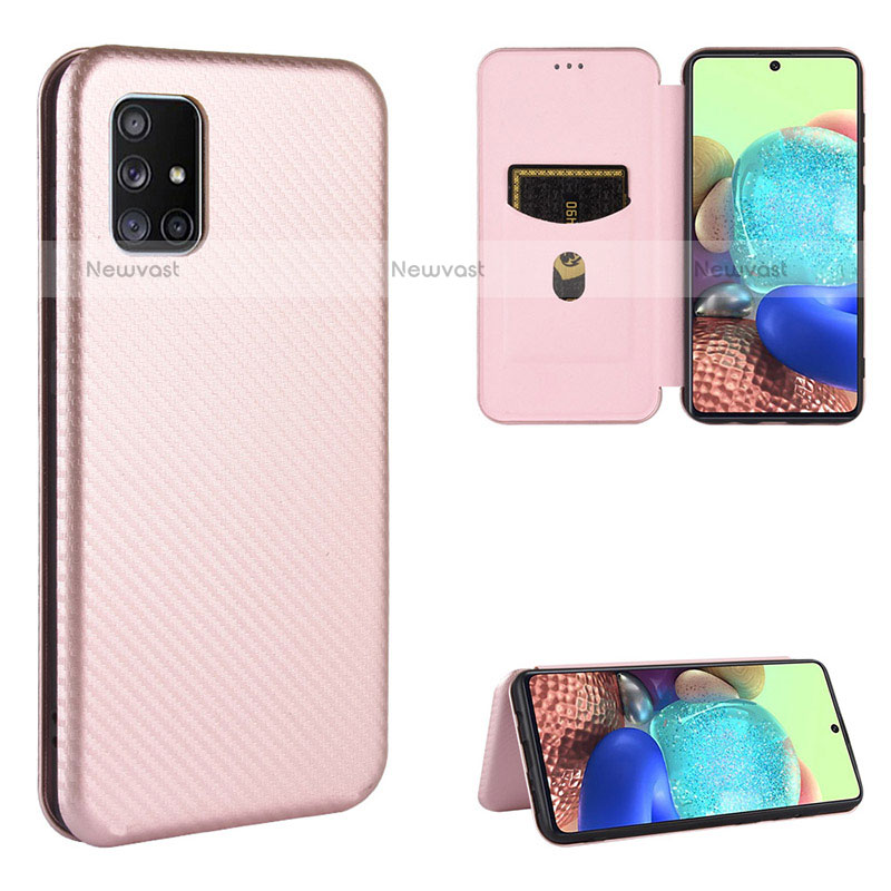 Leather Case Stands Flip Cover Holder L07Z for Samsung Galaxy A71 4G A715 Rose Gold