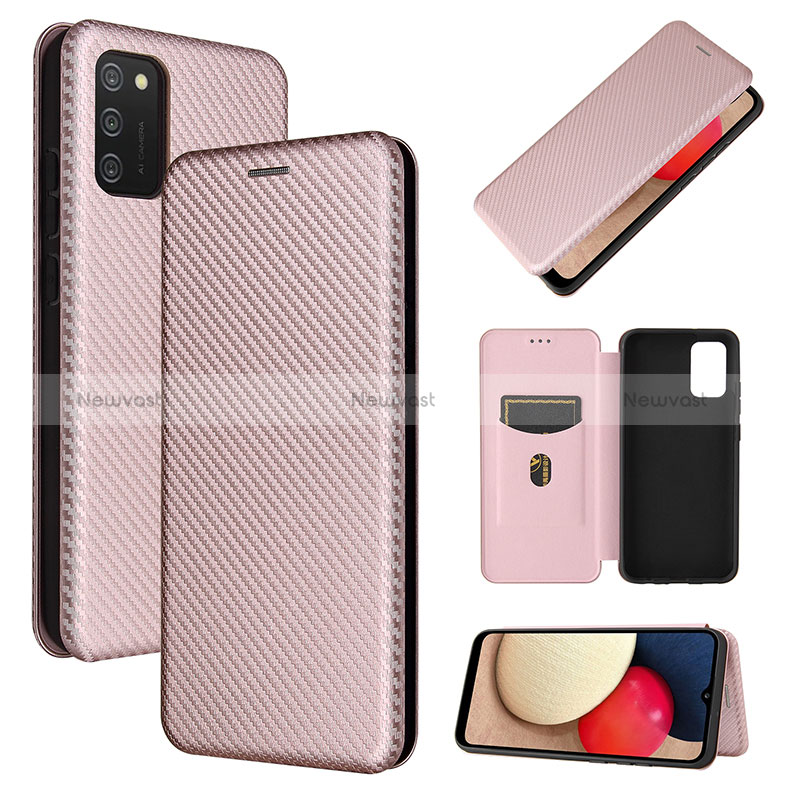 Leather Case Stands Flip Cover Holder L07Z for Samsung Galaxy F02S SM-E025F Rose Gold