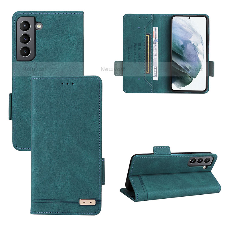 Leather Case Stands Flip Cover Holder L07Z for Samsung Galaxy S21 Plus 5G Green