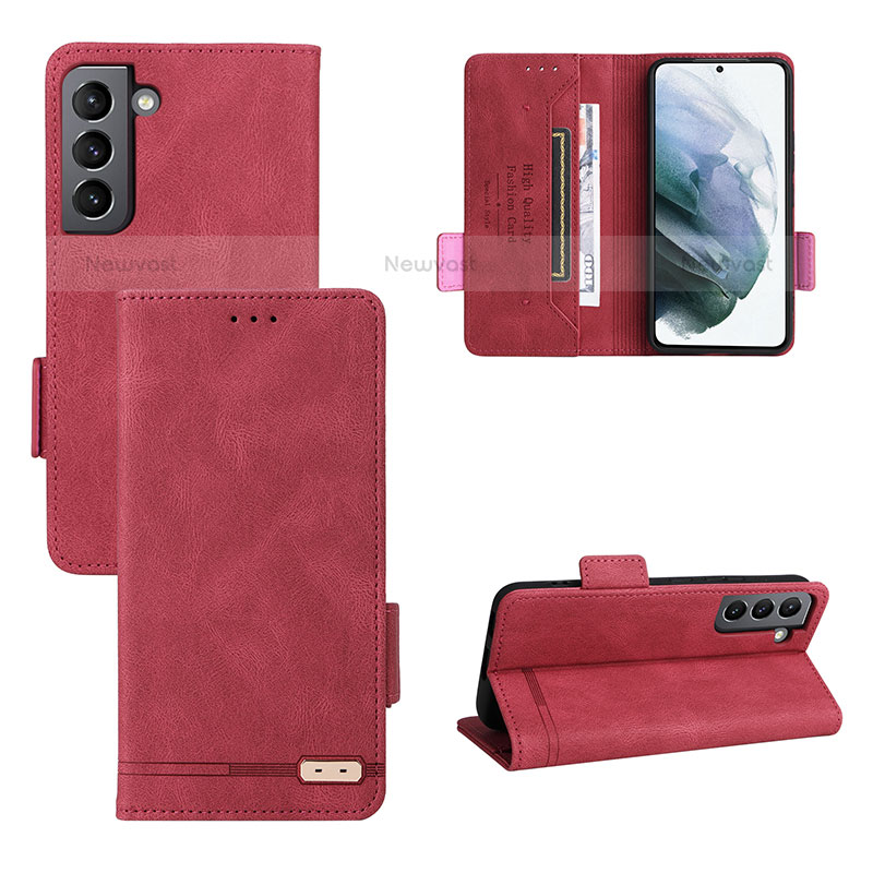 Leather Case Stands Flip Cover Holder L07Z for Samsung Galaxy S21 Plus 5G Red