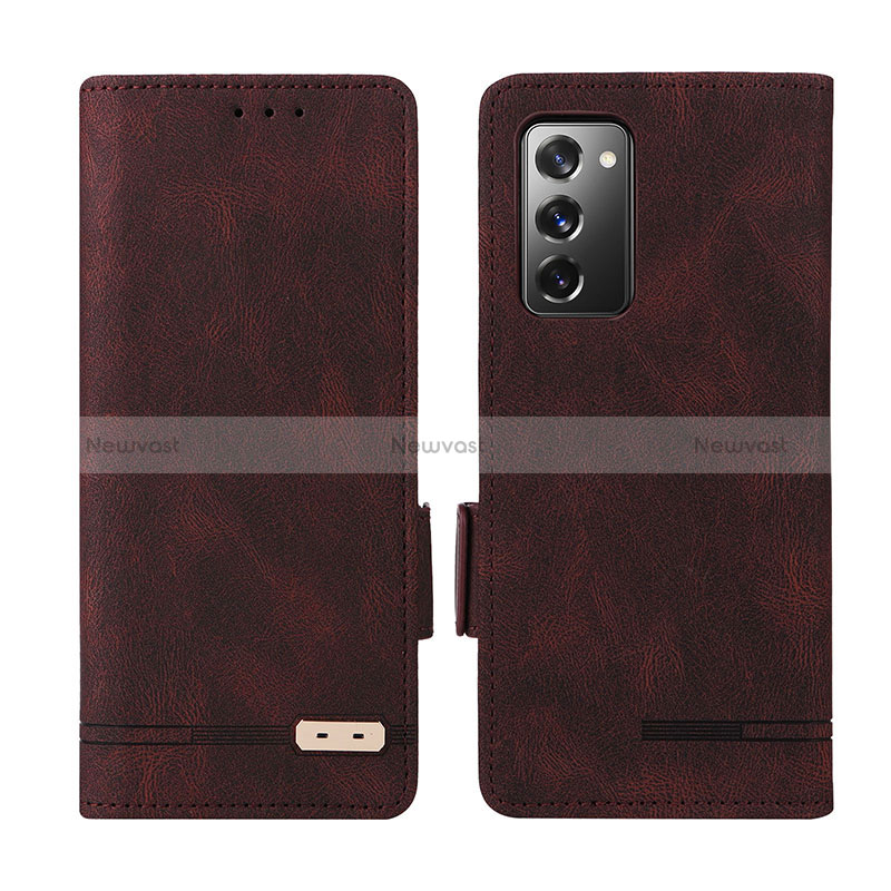 Leather Case Stands Flip Cover Holder L07Z for Samsung Galaxy Z Fold2 5G Brown