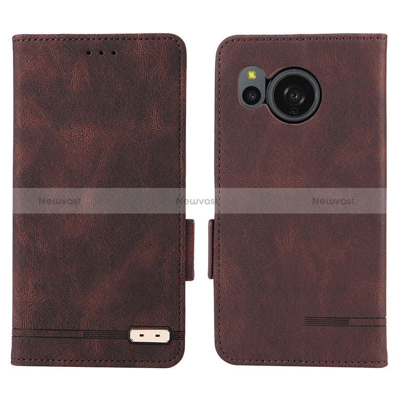 Leather Case Stands Flip Cover Holder L07Z for Sharp Aquos Sense8 Brown