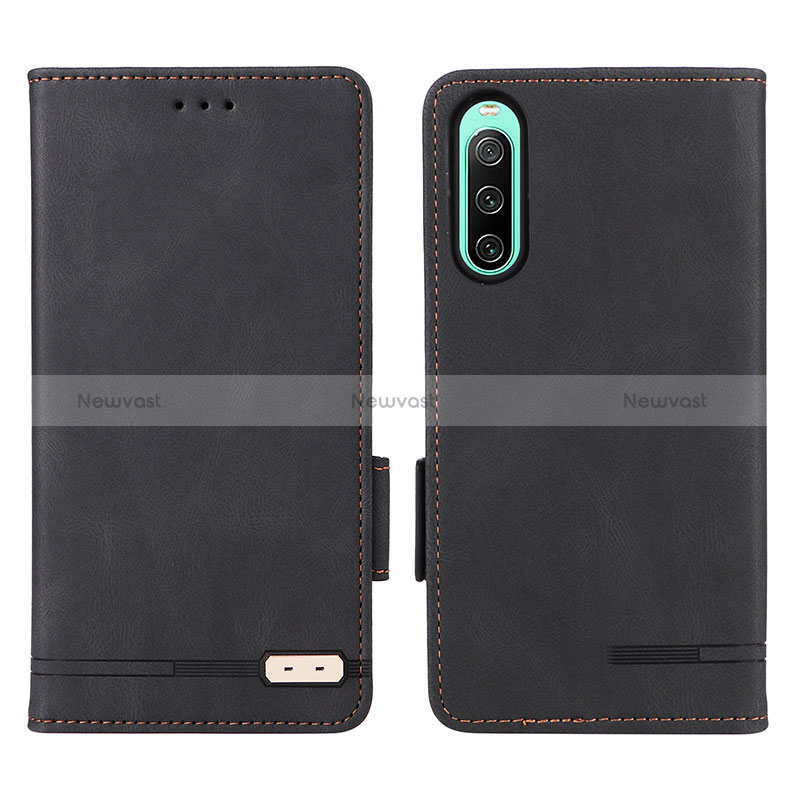 Leather Case Stands Flip Cover Holder L07Z for Sony Xperia 10 IV SOG07 Black