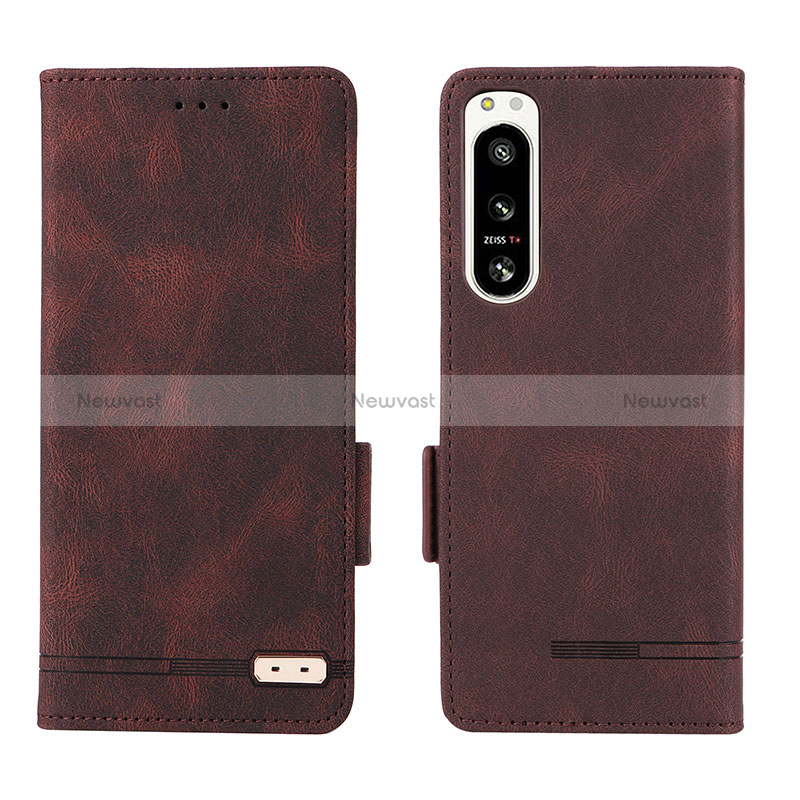 Leather Case Stands Flip Cover Holder L07Z for Sony Xperia 5 IV Brown