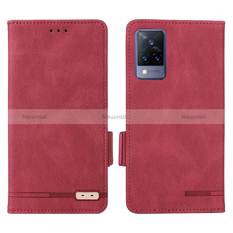 Leather Case Stands Flip Cover Holder L07Z for Vivo V21 5G Red