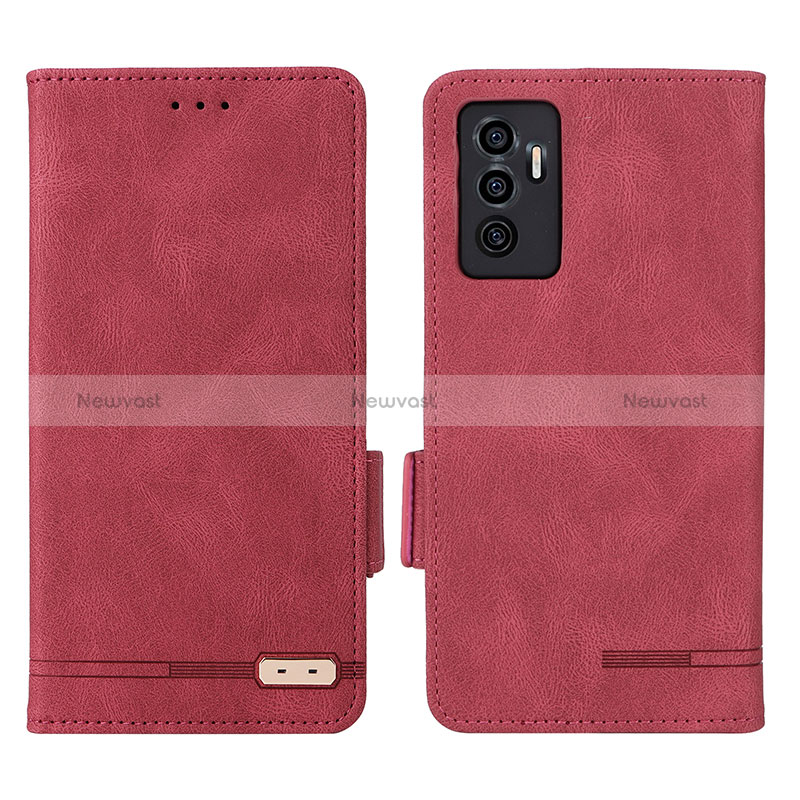 Leather Case Stands Flip Cover Holder L07Z for Vivo V23e 5G Red