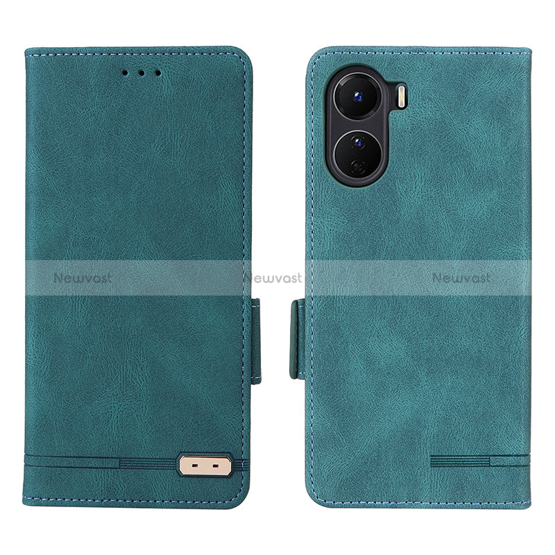 Leather Case Stands Flip Cover Holder L07Z for Vivo Y16 Green