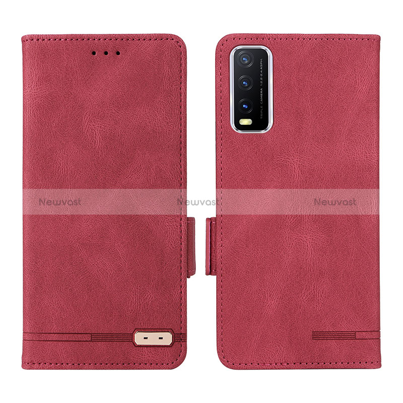 Leather Case Stands Flip Cover Holder L07Z for Vivo Y20 (2021) Red