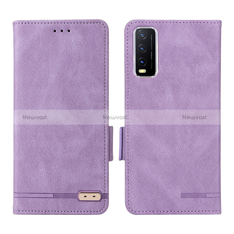 Leather Case Stands Flip Cover Holder L07Z for Vivo Y20T Purple