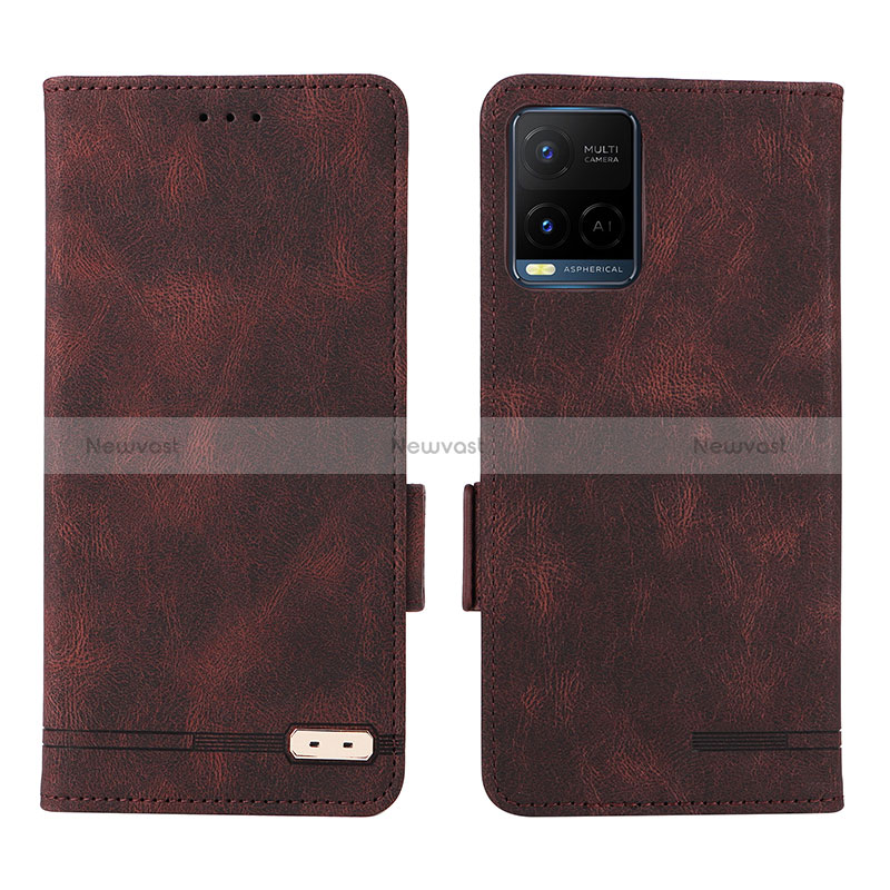 Leather Case Stands Flip Cover Holder L07Z for Vivo Y21 Brown