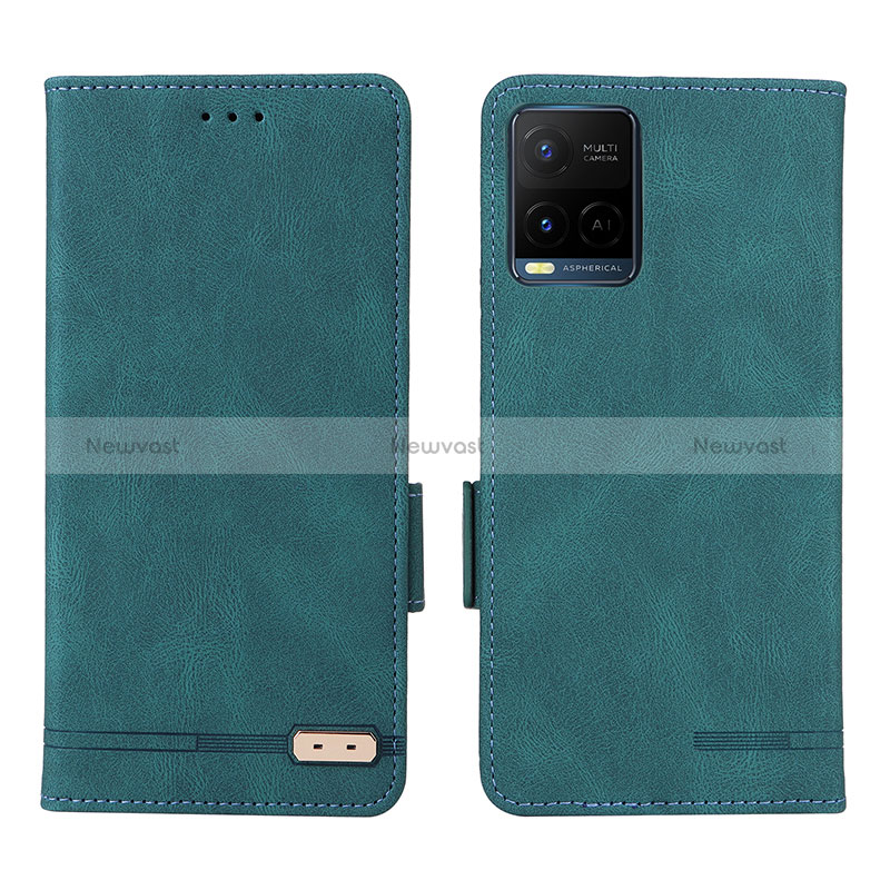 Leather Case Stands Flip Cover Holder L07Z for Vivo Y21 Green