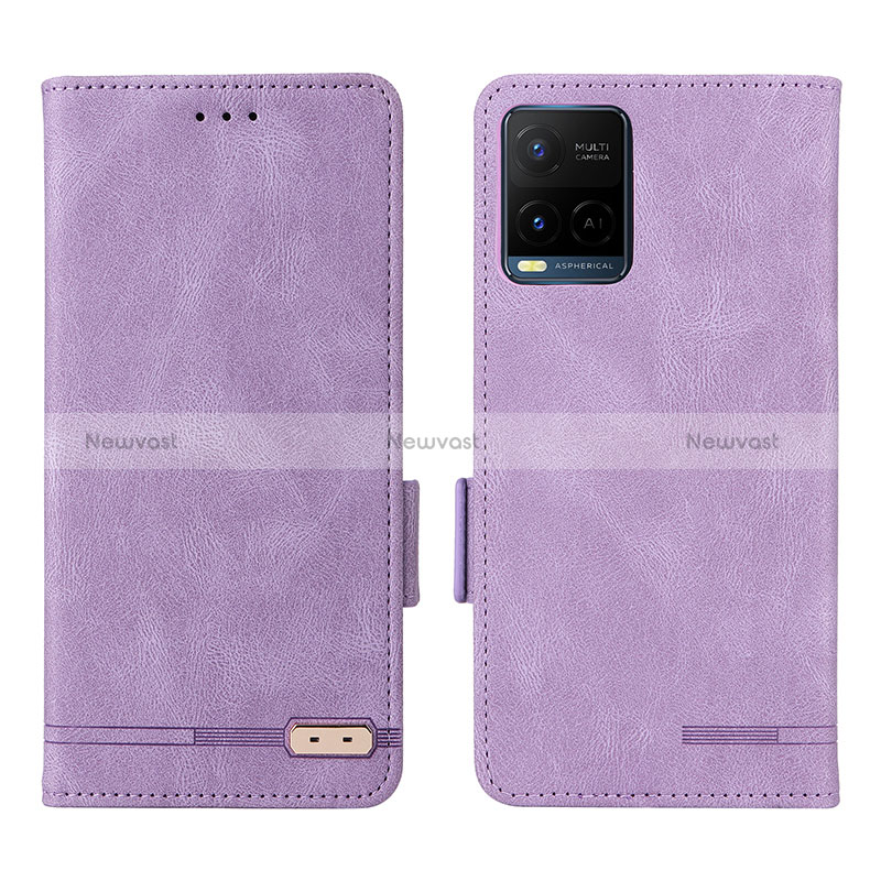 Leather Case Stands Flip Cover Holder L07Z for Vivo Y21 Purple